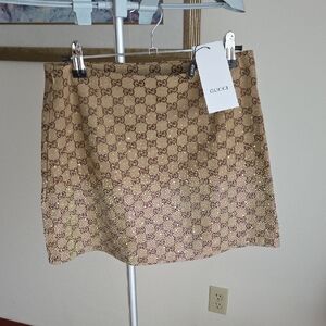 Gucci Beige Brown GG Monogram Mini Skirt with Sparkle